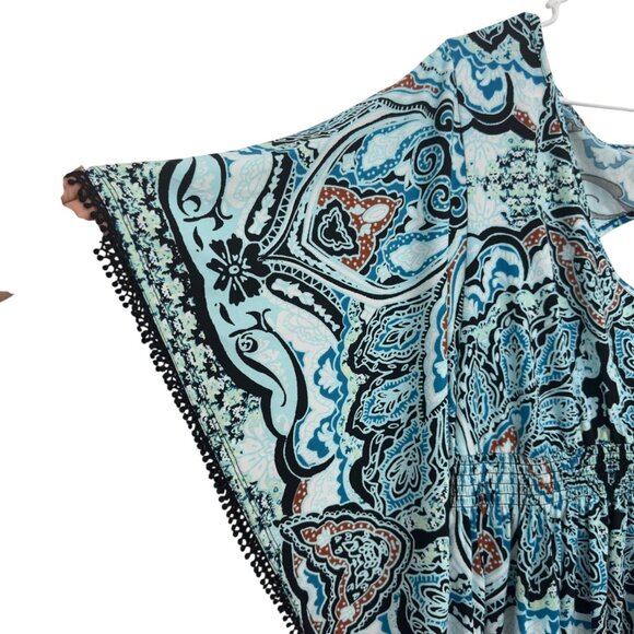 Swim by Cacique Blue Paisley Cover-Up Dress Size 18/20 Crochet Hem Keyhole Back - Picture 9 of 14